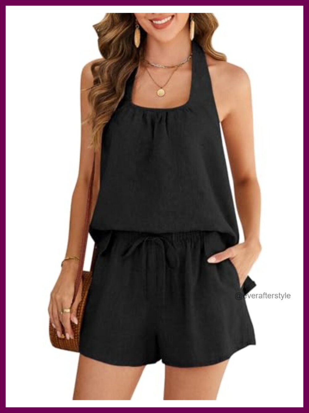 100% Linen 2 Piece Lounge Set Halter Top High Waist Shorts